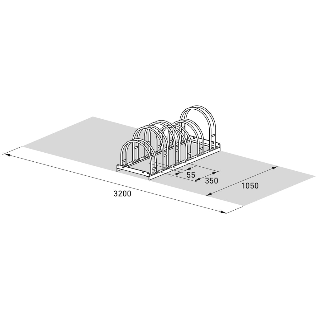 Bogenfietsrek, 2-zijdig, 6 plaatsen, verzinkt Productafbeelding nr. 7: Bogenfietsrek, 2-zijdig, 6 plaatsen, verzinkt