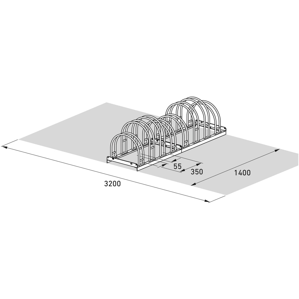 Productafbeelding nr. 7: Bogenfietsrek, 2-zijdig, 8 plaatsen, verzinkt