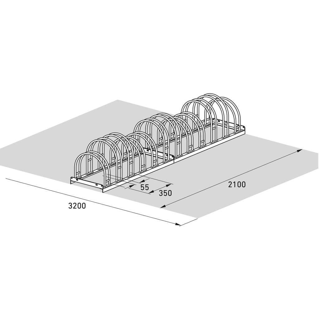 Bogenfietsrek, 2-zijdig, 12 plaatsen, verzinkt Productafbeelding nr. 7: Bogenfietsrek, 2-zijdig, 12 plaatsen, verzinkt