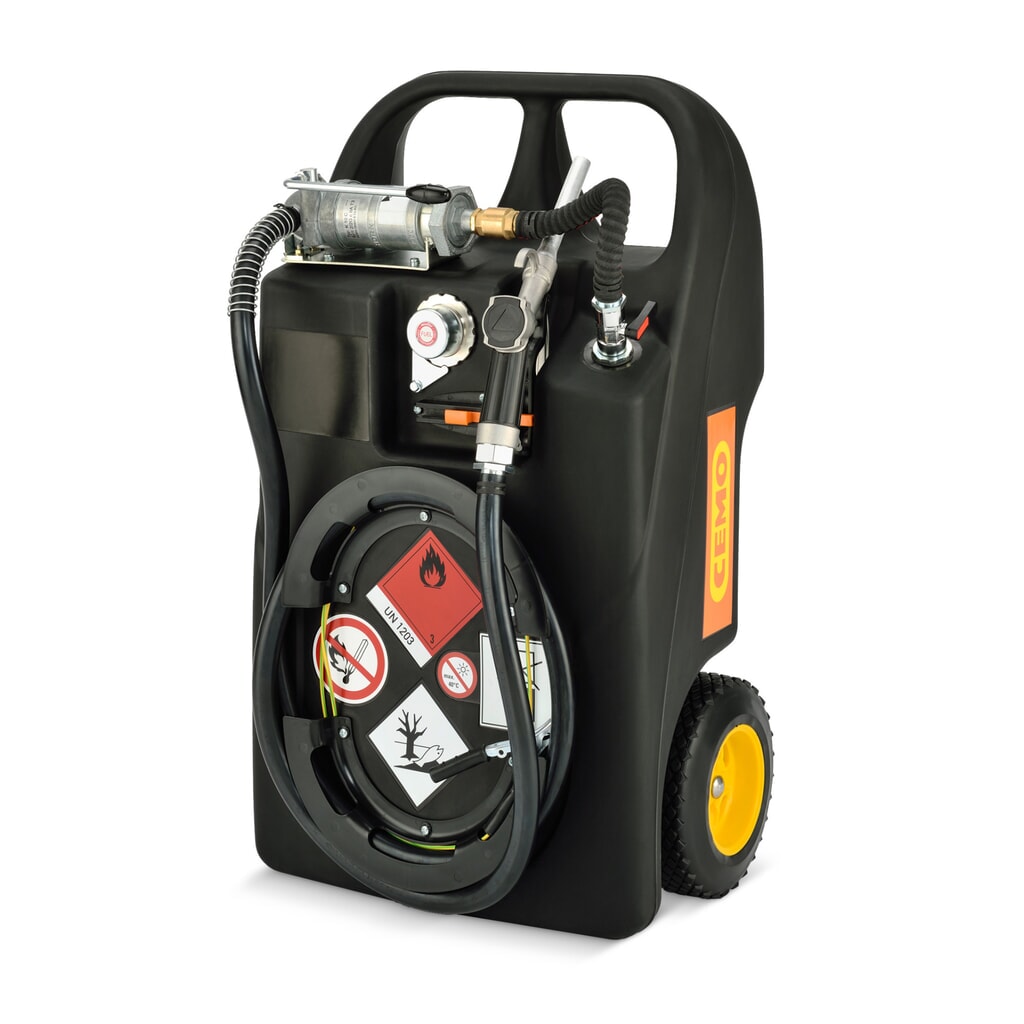 Brandstoftrolley CEMO van PE, 60 l, met handpomp Product afbeelding: Brandstoftrolley CEMO van PE, 60 l, met handpomp