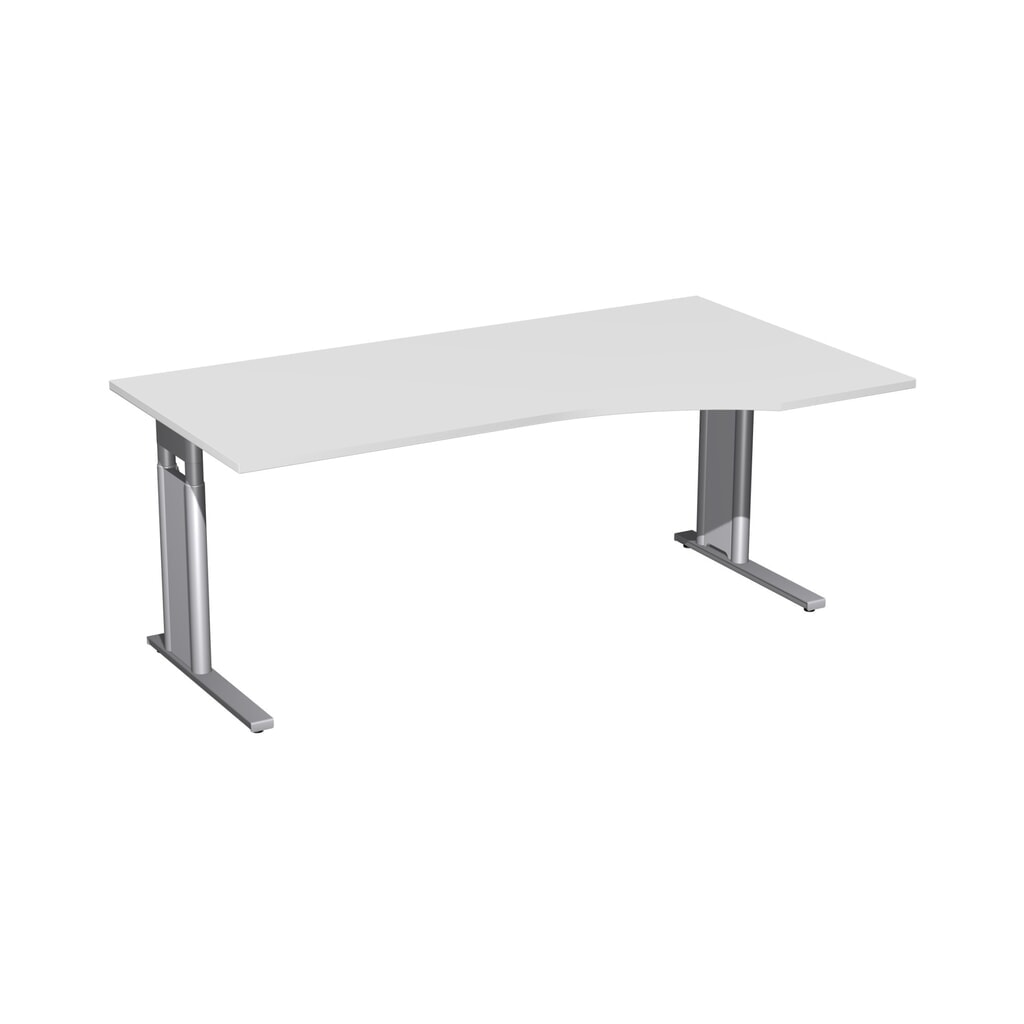 Geramöbel Handmatig in hoogte verstelbaar bureau Profi, onderstel met C-voet, PC-vorm tafelblad rechts, BxD 1.800 x 800/1.000 mm, lichtgrijs Product afbeelding: Geramöbel Handmatig in hoogte verstelbaar bureau Profi, onderstel met C-voet, PC-vorm tafelblad rechts, BxD 1.800 x 800/1.000 mm, lichtgrijs