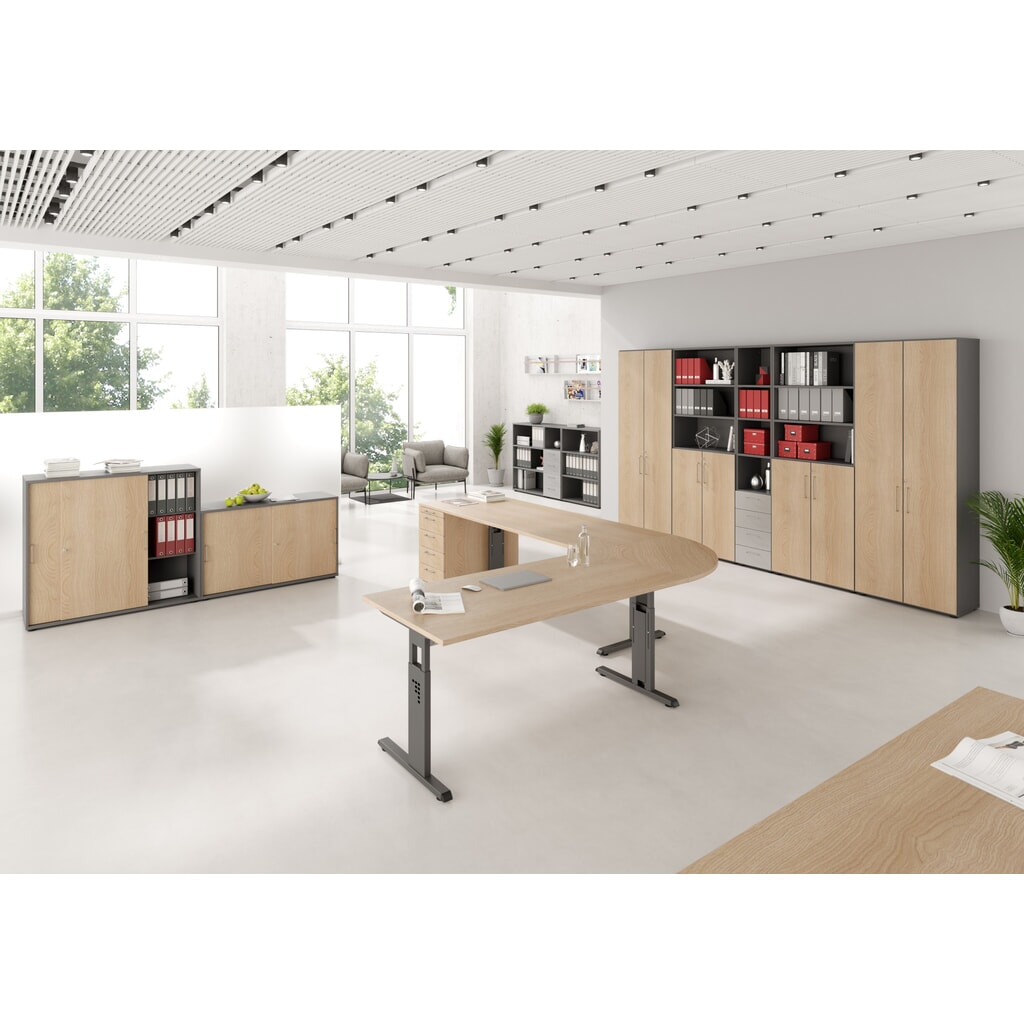 Hammerbacher handmatig in hoogte verstelbaar bureau Solid, C-poot, BxD 1.600 x 800 mm, grijs Productafbeelding nr. 2: Hammerbacher handmatig in hoogte verstelbaar bureau Solid, C-poot, BxD 1.600 x 800 mm, grijs