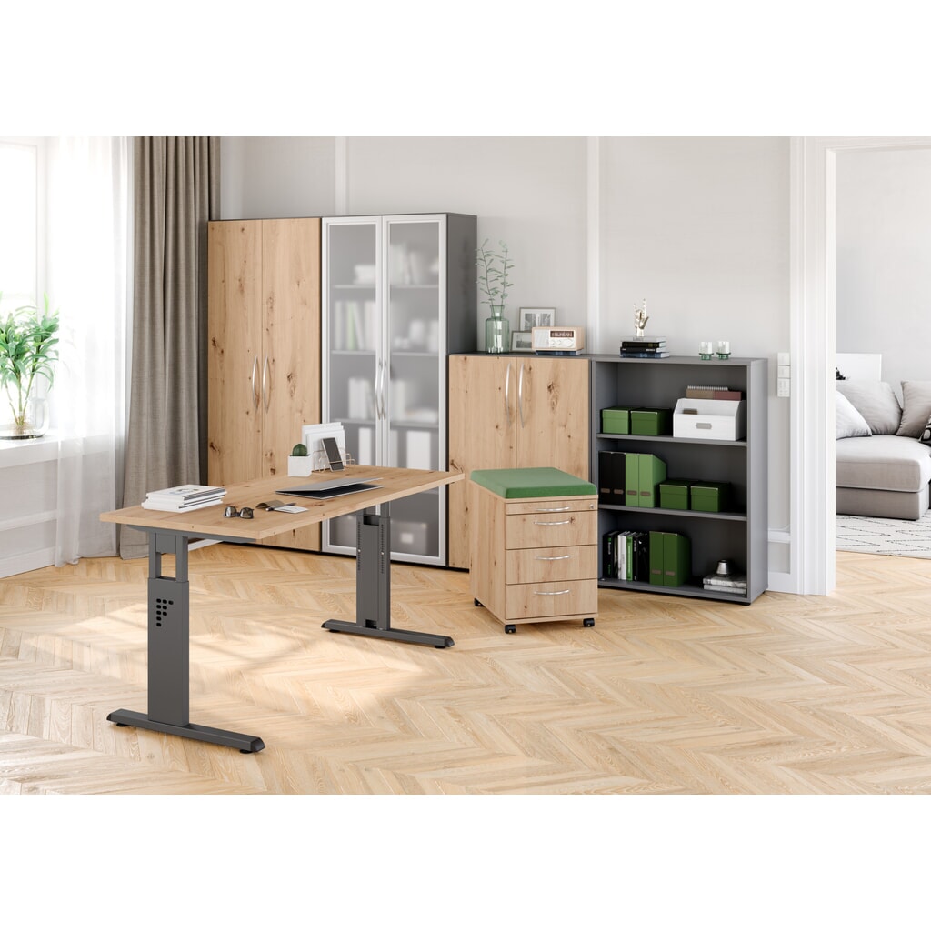 Productafbeelding nr. 7: Hammerbacher handmatig in hoogte verstelbaar bureau Solid, C-poot, BxD 1.600 x 800 mm, grijs