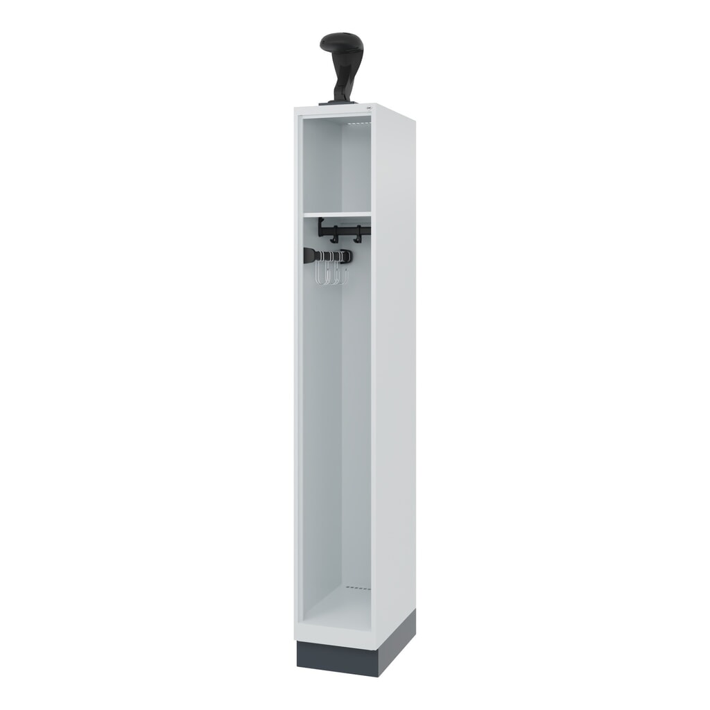 Product afbeelding: C+P brandweerkast EXPERT, sokkel, 1 compartiment, hxbxd 1.850 x 300 x 500 mm, lichtgrijs, met helmhouder