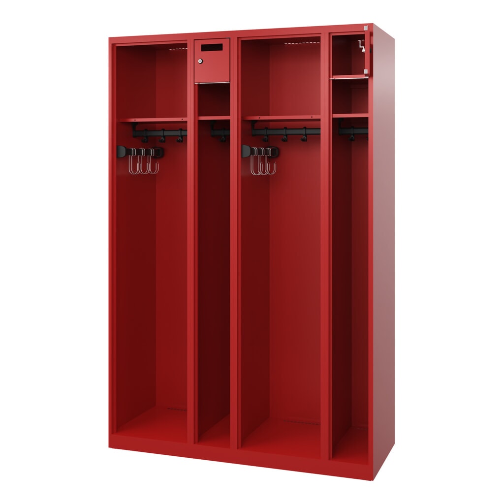 Product afbeelding: C+P brandweerkast KOMBI Open, vloerglijders, 2 compartimenten, hxbxd 1.850 x 1.200 x 500 mm, vuurrood
