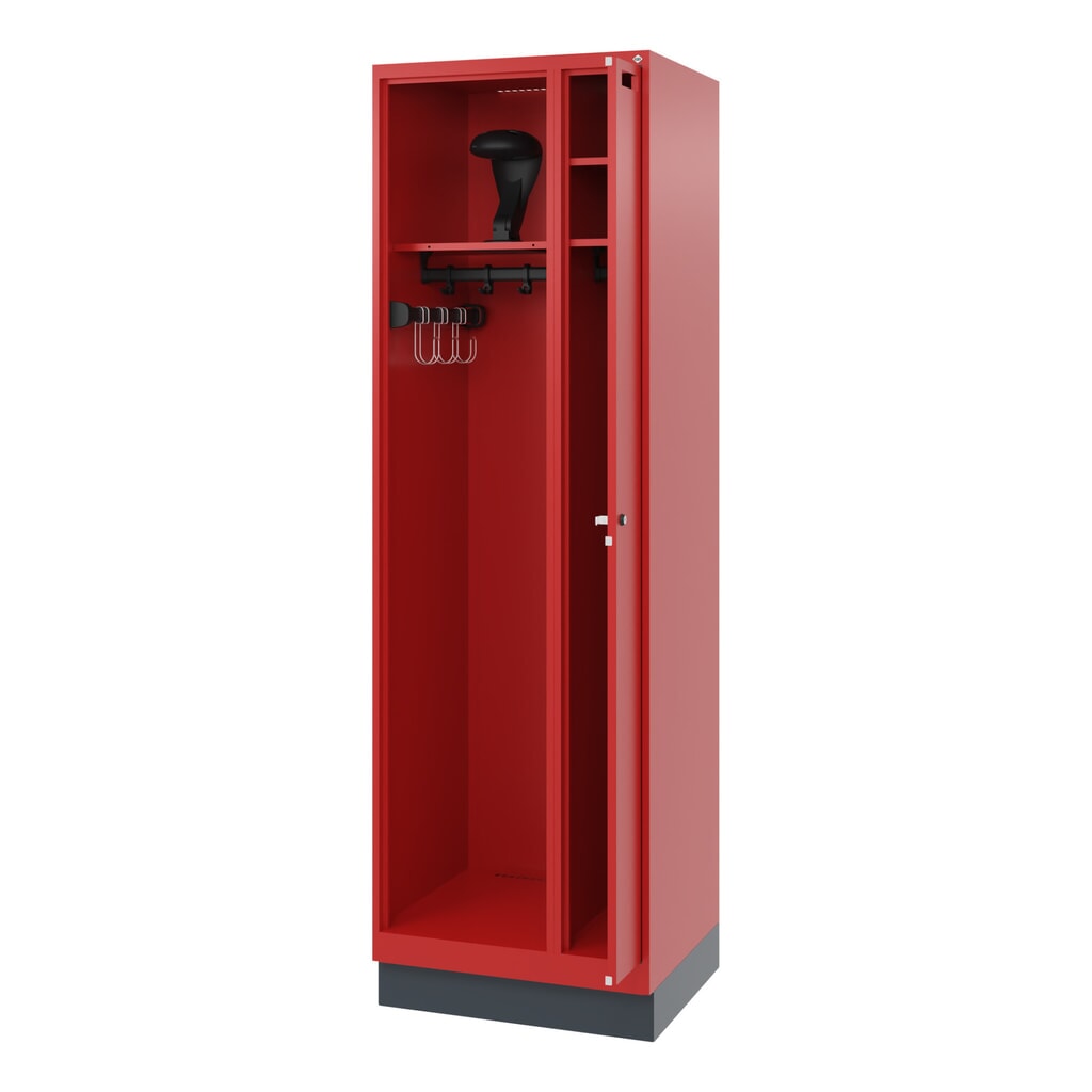 Product afbeelding: C+P brandweerkast KOMBI, sokkel, 1 compartiment, hxbxd 1.850 x 600 x 500 mm, vuurrood, met helmhouder