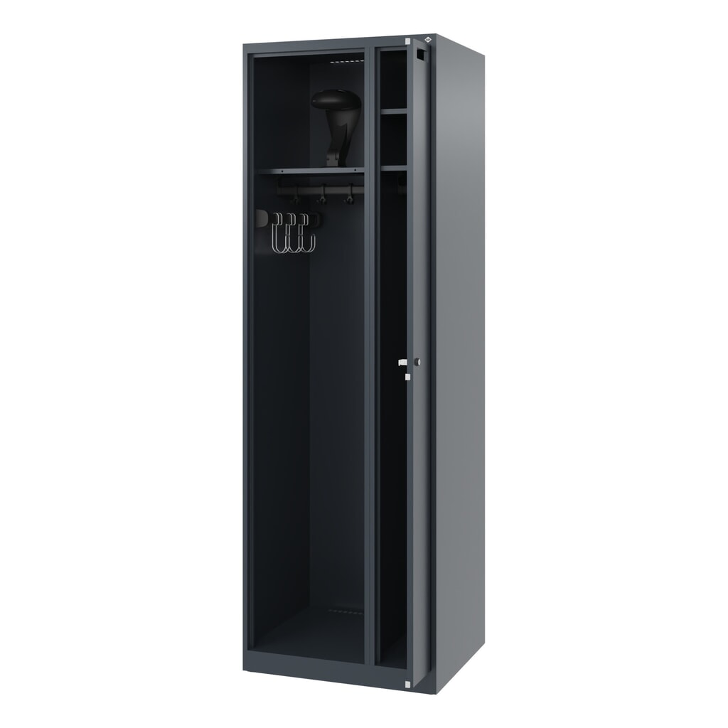 Product afbeelding: C+P brandweerkast KOMBI, vloerglijders, 1 compartiment, hxbxd 1.850 x 600 x 500 mm, antracietgrijs, met helmhouder