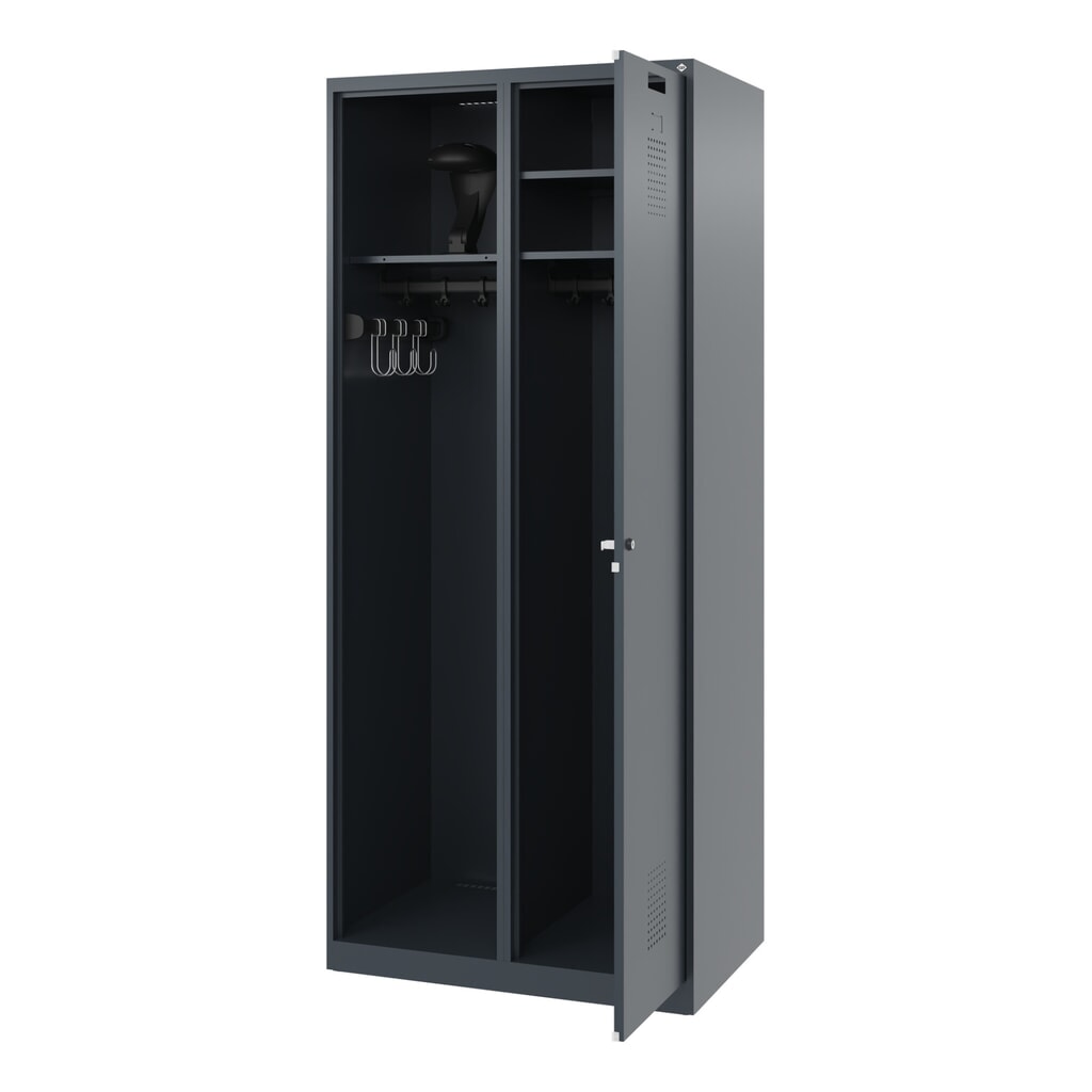 C+P brandweerkast KOMBI, vloerglijders, 1 compartiment, hxbxd 1.850 x 800 x 500 mm, antracietgrijs, met helmhouder Product afbeelding: C+P brandweerkast KOMBI, vloerglijders, 1 compartiment, hxbxd 1.850 x 800 x 500 mm, antracietgrijs, met helmhouder