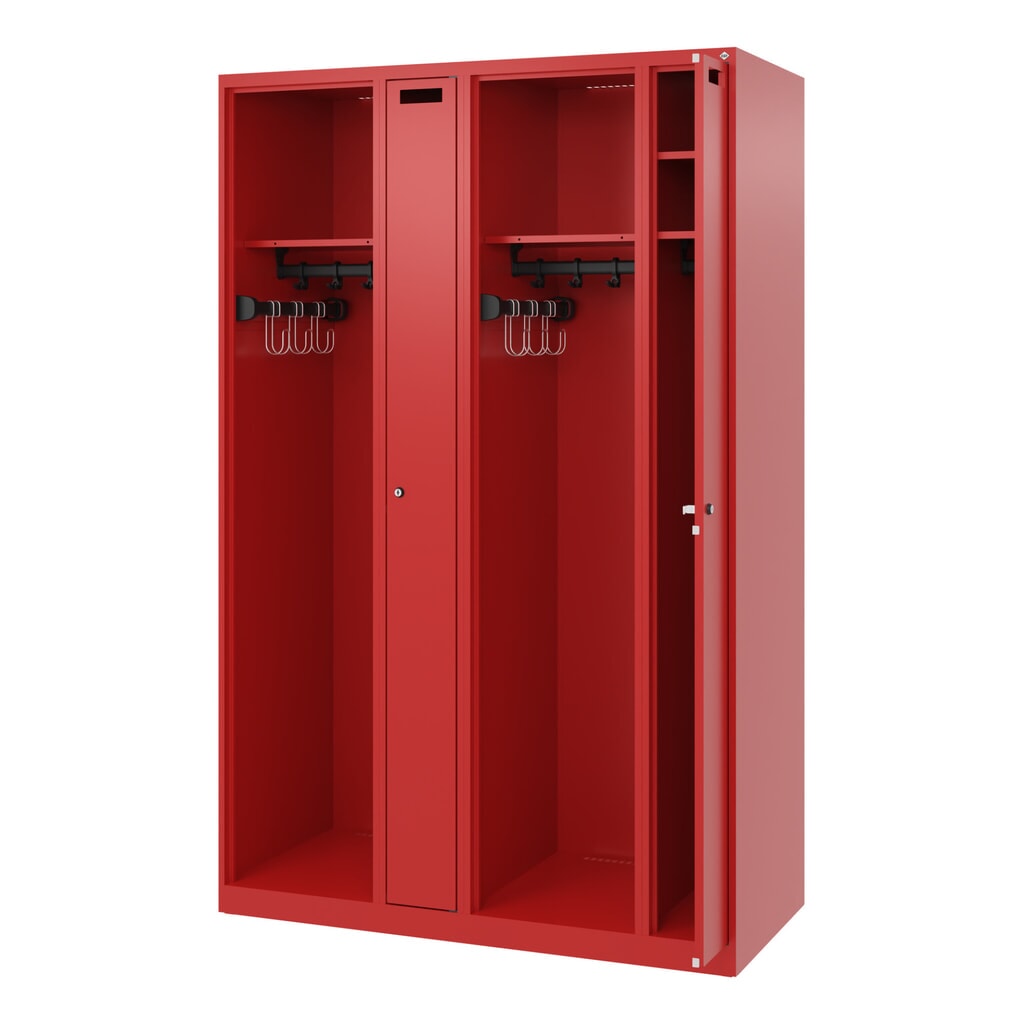C+P brandweerkast KOMBI, vloerglijders, 2 compartimenten, hxbxd 1.850 x 1.200 x 500 mm, vuurrood Product afbeelding: C+P brandweerkast KOMBI, vloerglijders, 2 compartimenten, hxbxd 1.850 x 1.200 x 500 mm, vuurrood