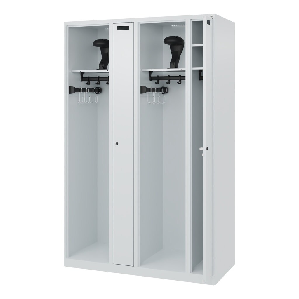 Product afbeelding: C+P brandweerkast KOMBI, vloerglijders, 2 compartimenten, hxbxd 1.850 x 1.200 x 500 mm, lichtgrijs, met helmhouder