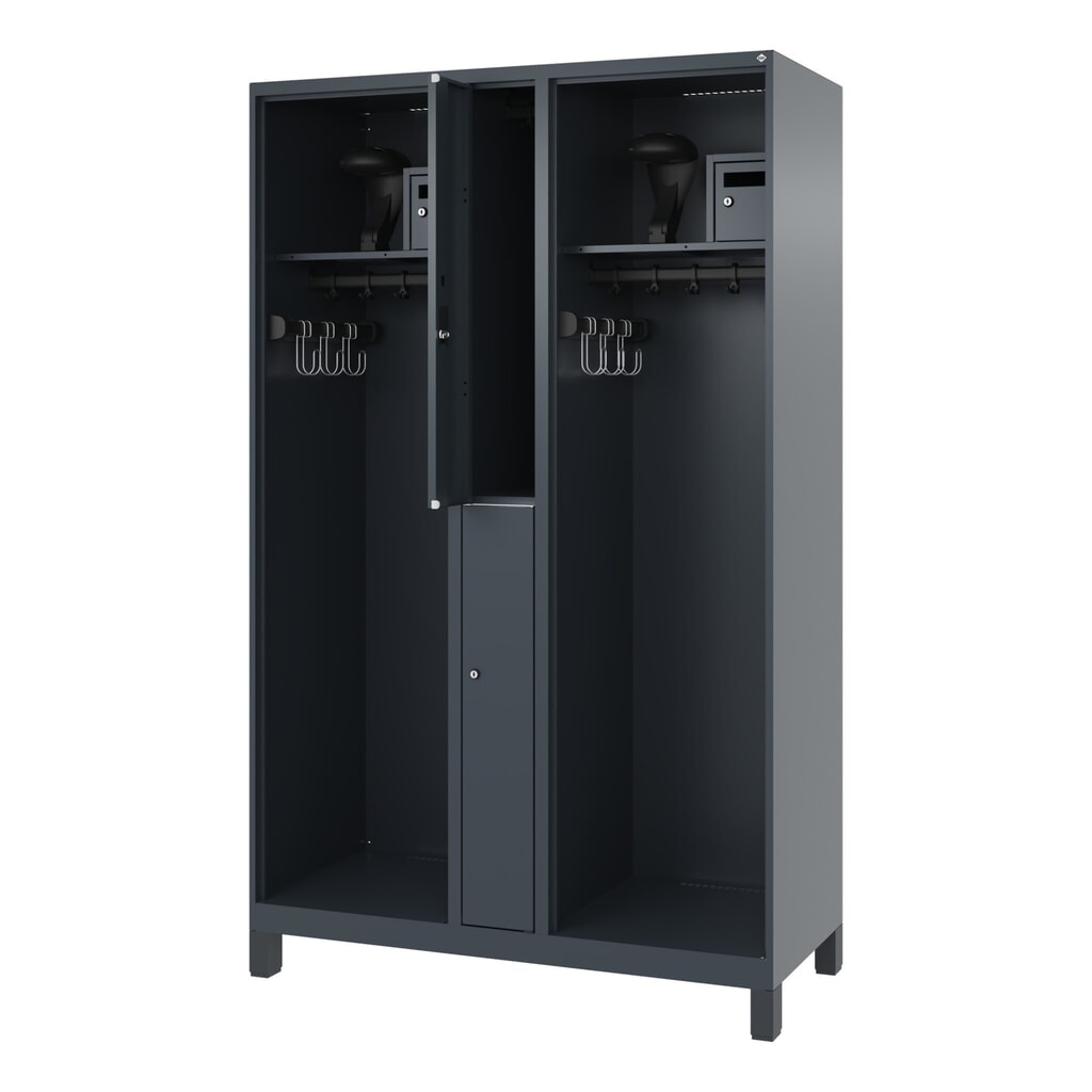 Product afbeelding: C+P brandweerkast MAXI, voeten, hxbxd 1.850 x 1.200 x 500 mm, antracietgrijs, met helmhouder