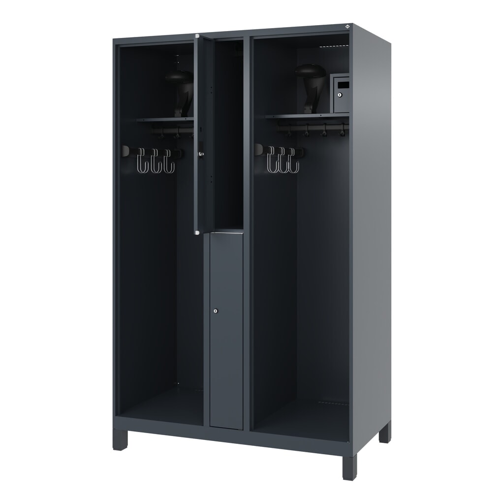 C+P brandweerkast MAXI, voeten, hxbxd 1.850 x 1.200 x 600 mm, antracietgrijs, met helmhouder Product afbeelding: C+P brandweerkast MAXI, voeten, hxbxd 1.850 x 1.200 x 600 mm, antracietgrijs, met helmhouder