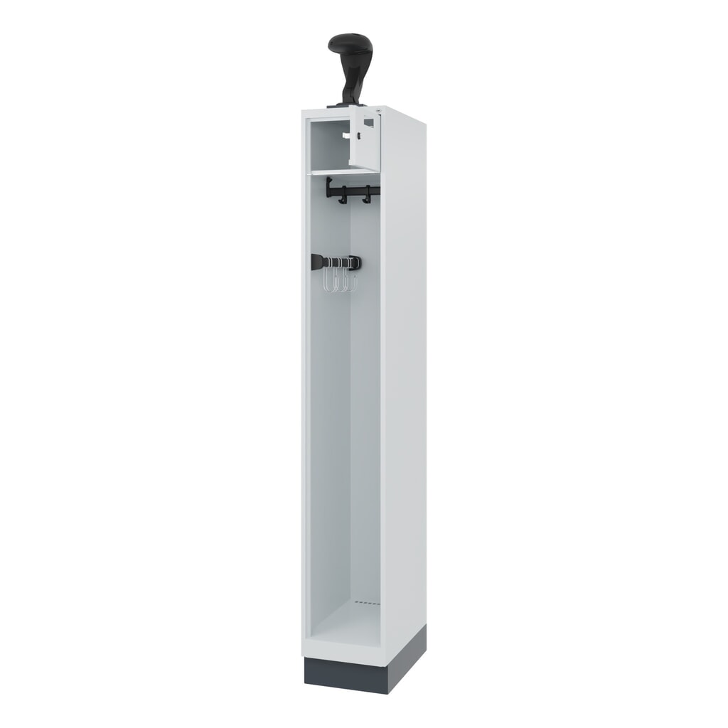 Product afbeelding: C+P brandweerkast PRAKTUS, sokkel, 1 compartiment, hxbxd 1.850 x 300 x 500 mm, lichtgrijs, met helmhouder