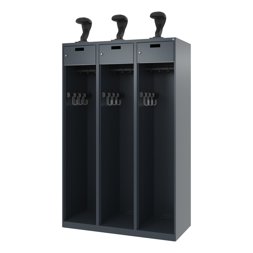 C+P brandweerkast PRAKTUS, vloerglijders, 3 compartimenten, hxbxd 1.850 x 1.200 x 500 mm, antracietgrijs, met helmhouder Productafbeelding nr. 5: C+P brandweerkast PRAKTUS, vloerglijders, 3 compartimenten, hxbxd 1.850 x 1.200 x 500 mm, antracietgrijs, met helmhouder