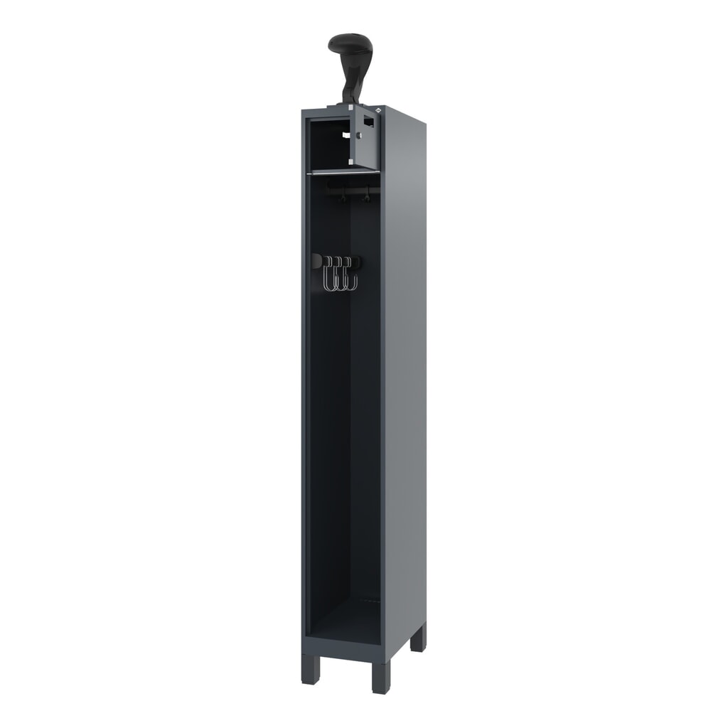 C+P brandweerkast PRAKTUS, voeten, 1 compartiment, hxbxd 1.850 x 300 x 500 mm, antracietgrijs, met helmhouder Product afbeelding: C+P brandweerkast PRAKTUS, voeten, 1 compartiment, hxbxd 1.850 x 300 x 500 mm, antracietgrijs, met helmhouder