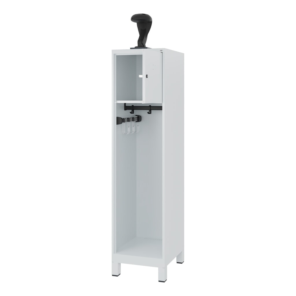 Product afbeelding: C+P brandweerkast YOUNGSTER, voeten, 1 compartiment, hxbxd 1.530 x 400 x 500 mm, lichtgrijs, met helmhouder