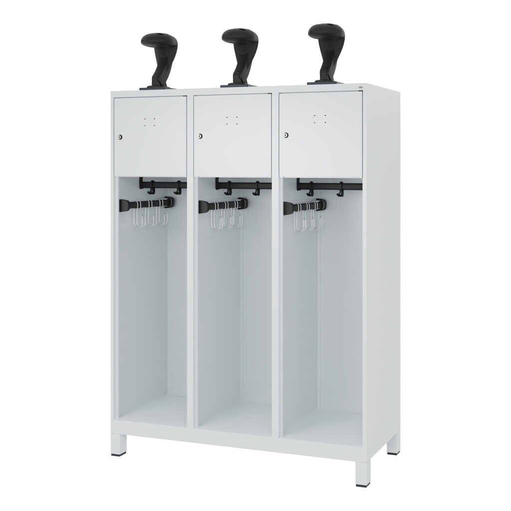 C+P brandweerkast YOUNGSTER, voeten, 3 compartimenten, hxbxd 1.530 x 1.200 x 500 mm, lichtgrijs, met helmhouder Productafbeelding nr. 5: C+P brandweerkast YOUNGSTER, voeten, 3 compartimenten, hxbxd 1.530 x 1.200 x 500 mm, lichtgrijs, met helmhouder