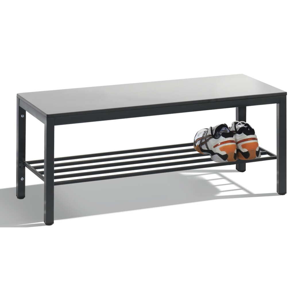 C+P kleedkamerbank Basic Plus, lengte 1.000 mm, incl. schoenenrek, zwartgrijs/zilvergrijs Product afbeelding: C+P kleedkamerbank Basic Plus, lengte 1.000 mm, incl. schoenenrek, zwartgrijs/zilvergrijs