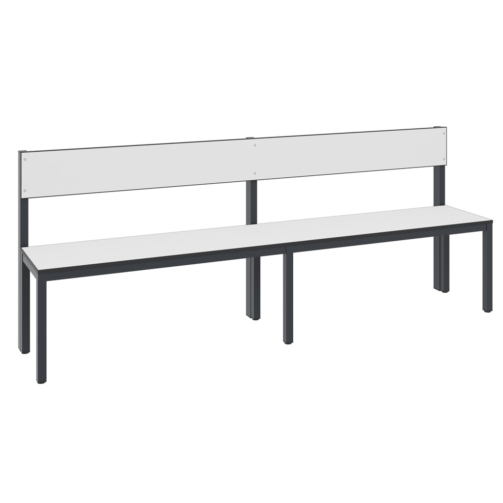 C+P kleedkamerbank Basic Plus, lengte 1.960 mm, eenzijdig, met rugleuning, zwartgrijs/wit Product afbeelding: C+P kleedkamerbank Basic Plus, lengte 1.960 mm, eenzijdig, met rugleuning, zwartgrijs/wit