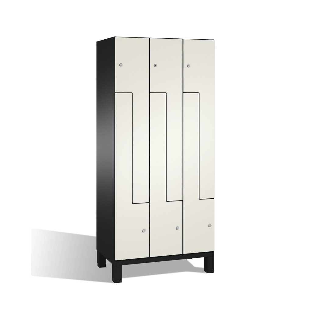 C+P Z-kast Cambio, 3 compartimenten, compartimentbreedte 300 mm, hxbxd 1.980x900x525 mm, RAL 7021 zwartgrijs, decor wit, poten Product afbeelding: C+P Z-kast Cambio, 3 compartimenten, compartimentbreedte 300 mm, hxbxd 1.980x900x525 mm, RAL 7021 zwartgrijs, decor wit, poten