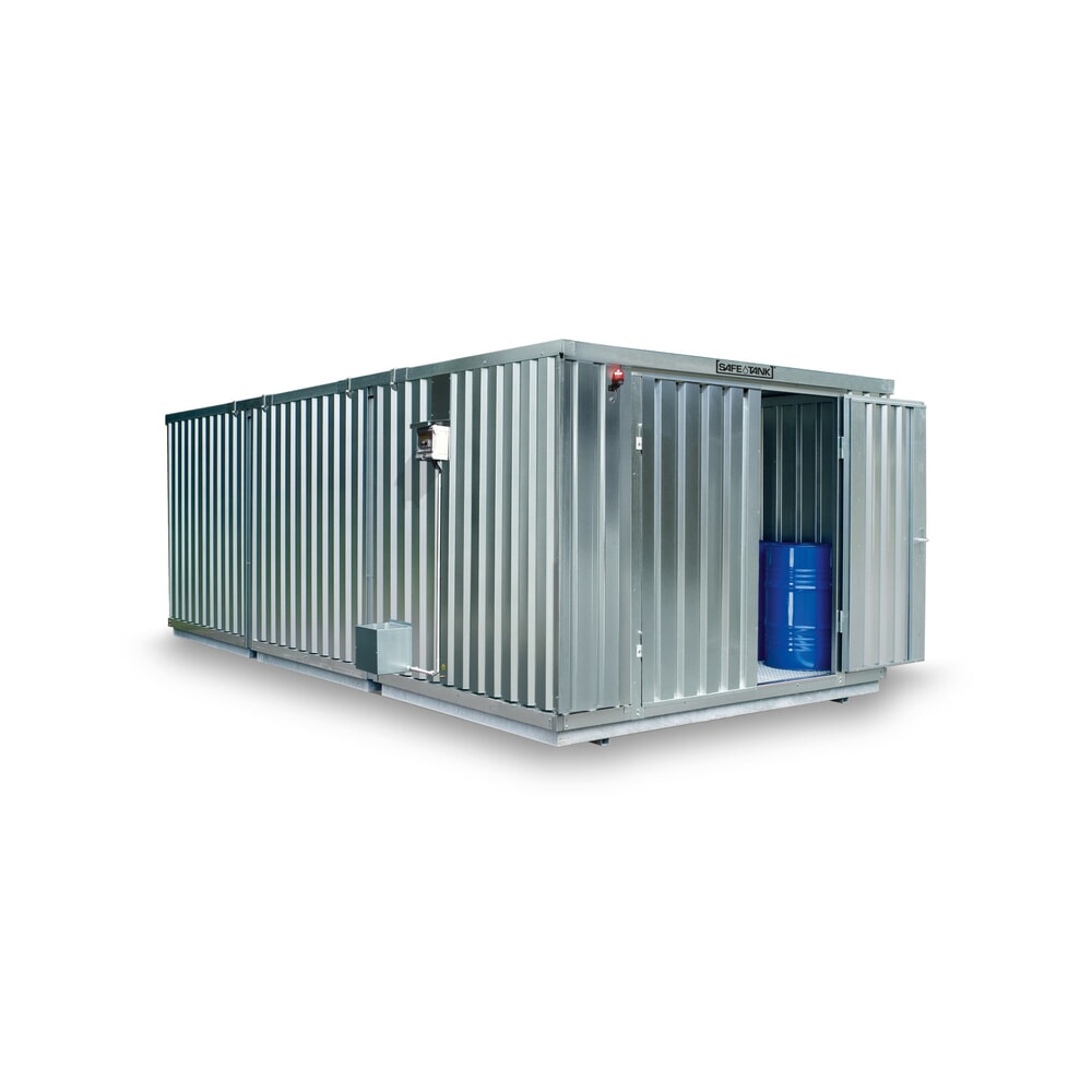 Productafbeelding nr. 1: Combinatie van containers voor gevaarlijke stoffen SAFE Tank 2500 ALG, verzinkt, voorgemonteerd, buitenafmetingen 4.350x4.340x2.300 mm, dubbele draaideur, centraal in de korte zijde, opslagruimte 16 m²