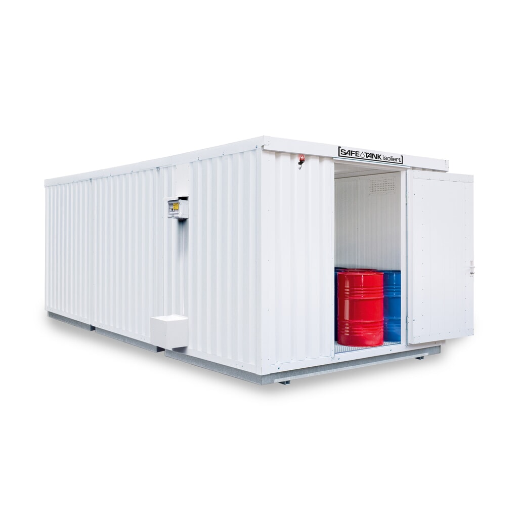 Combinatie van containers voor gevaarlijke stoffen SAFE Tank 3500 PLG / ALG, geïsoleerd, voorgemonteerd, met kunststof coating RAL 9002, buitenafmetingen 4.350x6.520x2.510 mm, enkele draaideur, centraal in de voorzijde, opslagruimte 24 m² Product afbeelding: Combinatie van containers voor gevaarlijke stoffen SAFE Tank 3500 PLG / ALG, geïsoleerd, voorgemonteerd, met kunststof coating RAL 9002, buitenafmetingen 4.350x6.520x2.510 mm, enkele draaideur, centraal in de voorzijde, opslagruimte 24 m²