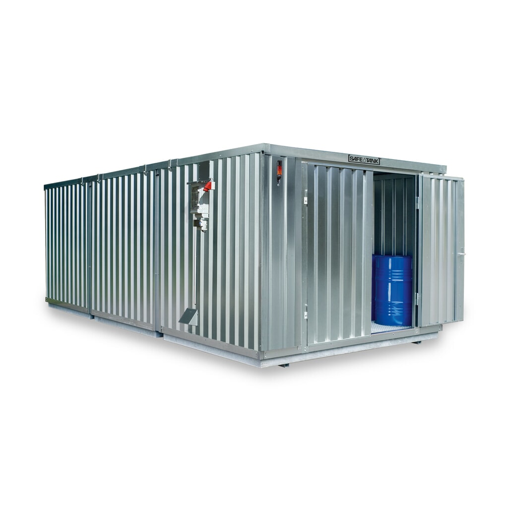 Product afbeelding: Container voor gevaarlijke stoffen SAFE Tank 4000 CONTROL, geautomatiseerde explosiebeveiliging voor maximale energie-efficiëntie en veiligheid, buitenafmetingen 5.380x4.340x2.300 mm, dubbele draaideur (asymmetrische verdeling), centraal in de lange