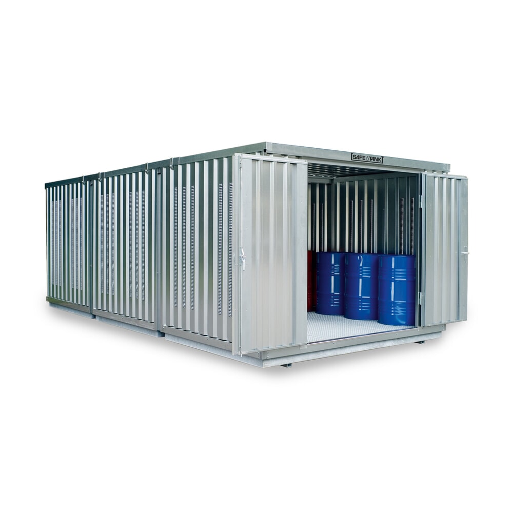 Productafbeelding nr. 1: Combinatie van containers voor gevaarlijke stoffen SAFE Tank 3000 PLG, verzinkt, voorgemonteerd, buitenafmetingen 3.050x6.520x2.310 mm, dubbele draaideur (asymmetrische verdeling), centraal in de korte zijde, extra deur, opslagruimte 19 m²