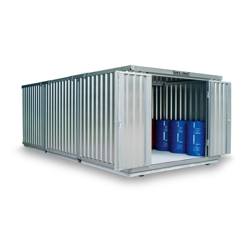 Combinatie van containers voor gevaarlijke stoffen SAFE Tank 3000 WGK 1-3, verzinkt, voorgemonteerd, buitenafmetingen 3.050x6.520x2.310 mm, dubbele draaideur (asymmetrische verdeling), centraal in de korte zijde, opslagruimte 19 m² Product afbeelding: Combinatie van containers voor gevaarlijke stoffen SAFE Tank 3000 WGK 1-3, verzinkt, voorgemonteerd, buitenafmetingen 3.050x6.520x2.310 mm, dubbele draaideur (asymmetrische verdeling), centraal in de korte zijde, opslagruimte 19 m²
