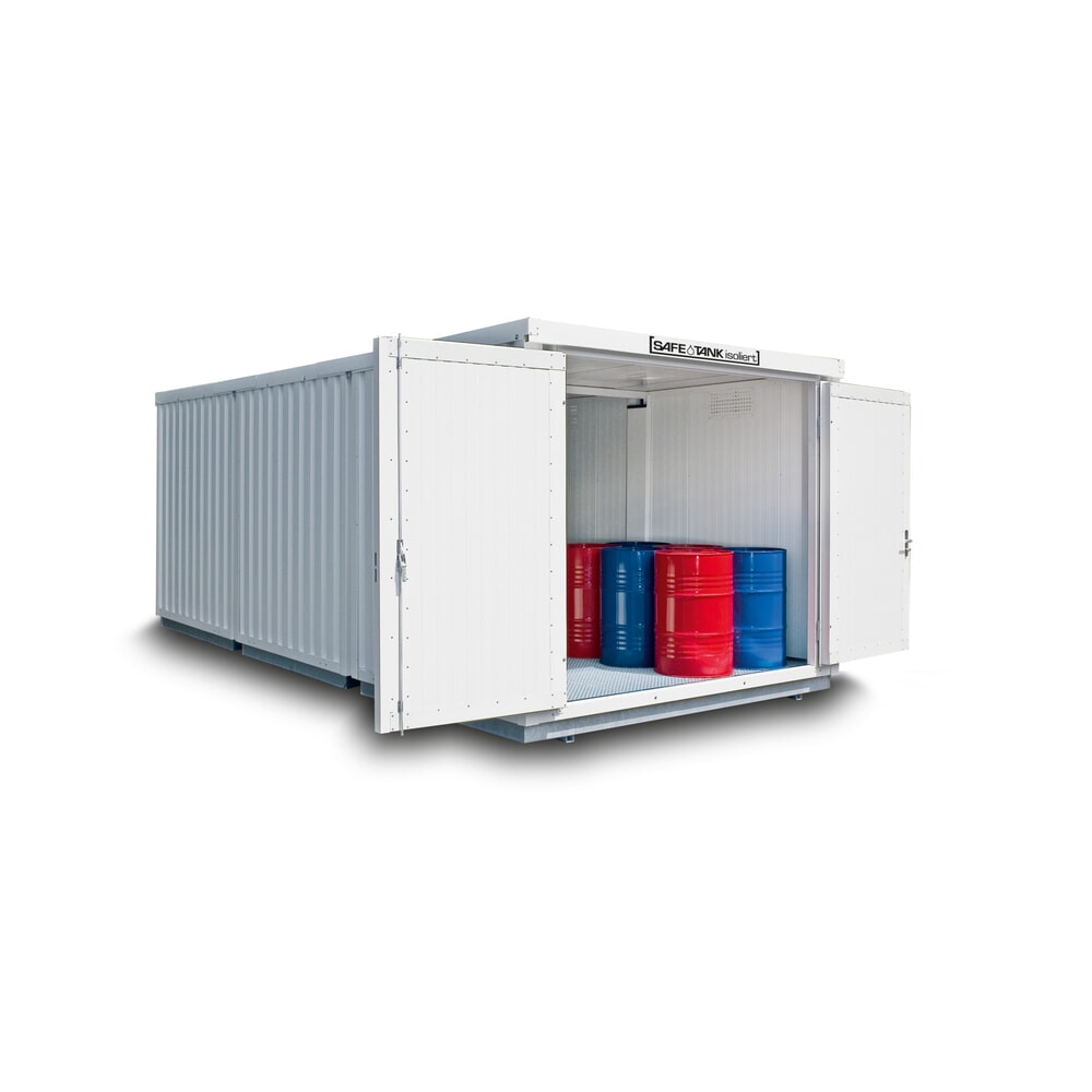 Productafbeelding nr. 1: Combinatie van containers voor gevaarlijke stoffen SAFE Tank 3000 WGK 1-3, geïsoleerd, voorgemonteerd, met kunststof coating RAL 9002, buitenafmetingen 3.050x6.520x2.560 mm, dubbele draaideur, centraal in de voorzijde, opslagruimte 19 m²