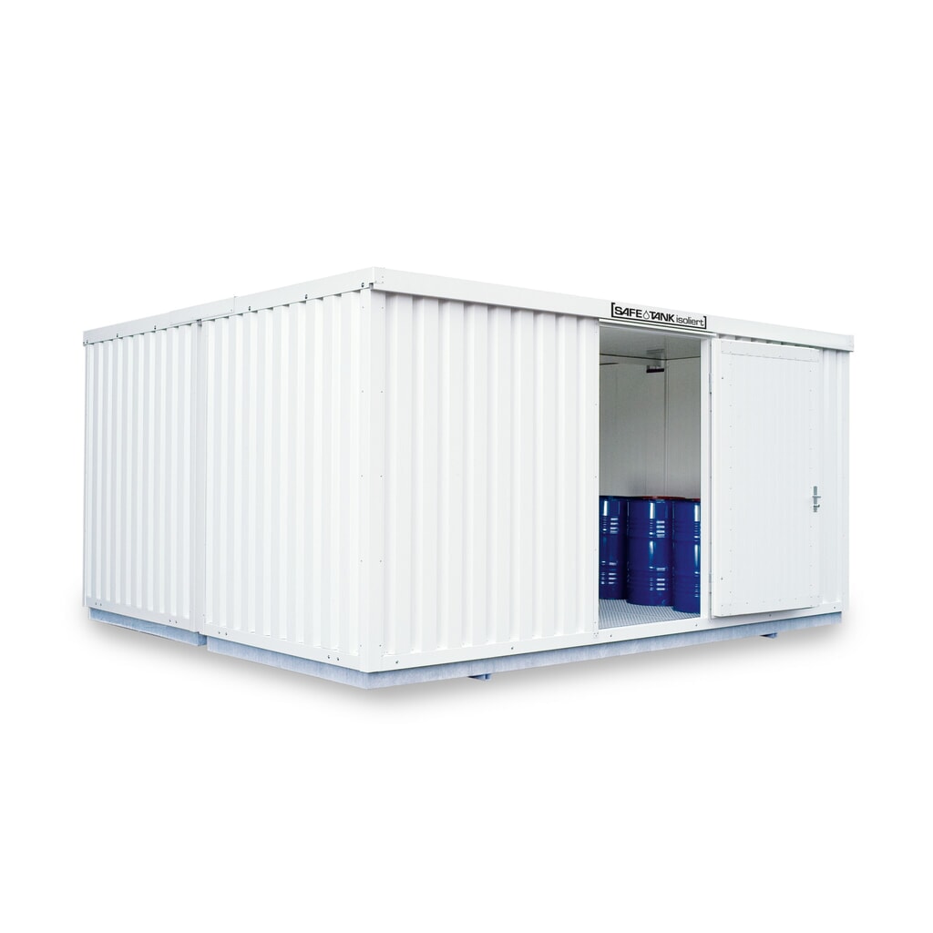 Combinatie van containers voor gevaarlijke stoffen SAFE Tank 4000 WGK 1-3, geïsoleerd, voorgemonteerd, met kunststof coating RAL 9002, buitenafmetingen 5.080x4.340x2.520 mm, enkele draaideur, centraal in de brede zijde, opslagruimte 20 m² Product afbeelding: Combinatie van containers voor gevaarlijke stoffen SAFE Tank 4000 WGK 1-3, geïsoleerd, voorgemonteerd, met kunststof coating RAL 9002, buitenafmetingen 5.080x4.340x2.520 mm, enkele draaideur, centraal in de brede zijde, opslagruimte 20 m²