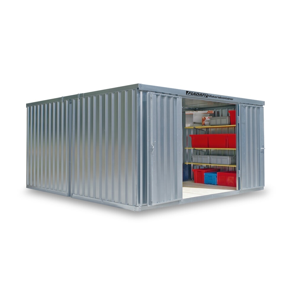 Product afbeelding: Combinatie van materiaalcontainers FLADAFI®, gedemonteerd, 12 m², zonder vloer, hxbxd 2.115 x 3.050 x 4.340 mm, enkele draaideur, gecentreerd in de module