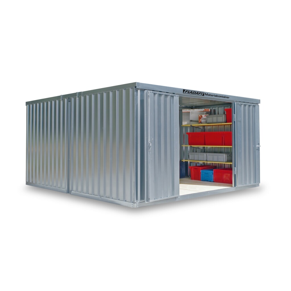 Combinatie van materiaalcontainers FLADAFI®, gedemonteerd, 12 m², zonder vloer, hxbxd 2.115 x 3.050 x 4.340 mm, enkele draaideur, gecentreerd in de module Product afbeelding: Combinatie van materiaalcontainers FLADAFI®, gedemonteerd, 12 m², zonder vloer, hxbxd 2.115 x 3.050 x 4.340 mm, enkele draaideur, gecentreerd in de module