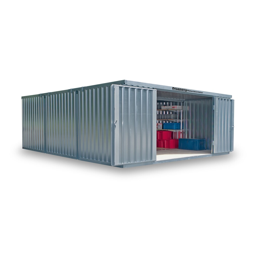 Combinatie van materiaalcontainers FLADAFI®, gedemonteerd, 32 m², met houten vloer, hxbxd 2.150 x 5.080 x 6.520 mm, enkele draaideur, gecentreerd in de module Product afbeelding: Combinatie van materiaalcontainers FLADAFI®, gedemonteerd, 32 m², met houten vloer, hxbxd 2.150 x 5.080 x 6.520 mm, enkele draaideur, gecentreerd in de module