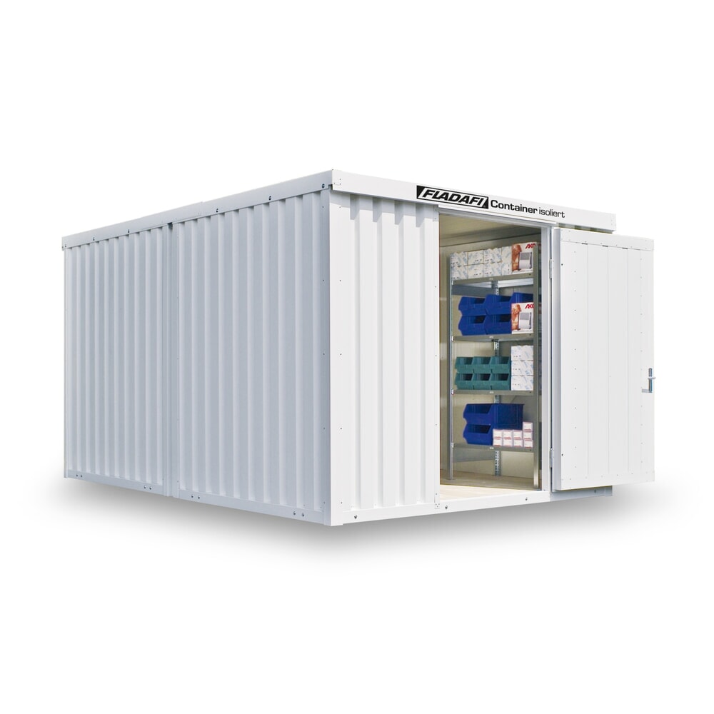 Product afbeelding: Combinatie van materiaalcontainers FLADAFI®, geïsoleerd, 12 m², met houten vloer, hxbxd 2.405 x 3.050 x 4.340 mm, enkele draaideur, centraal in de voorzijde