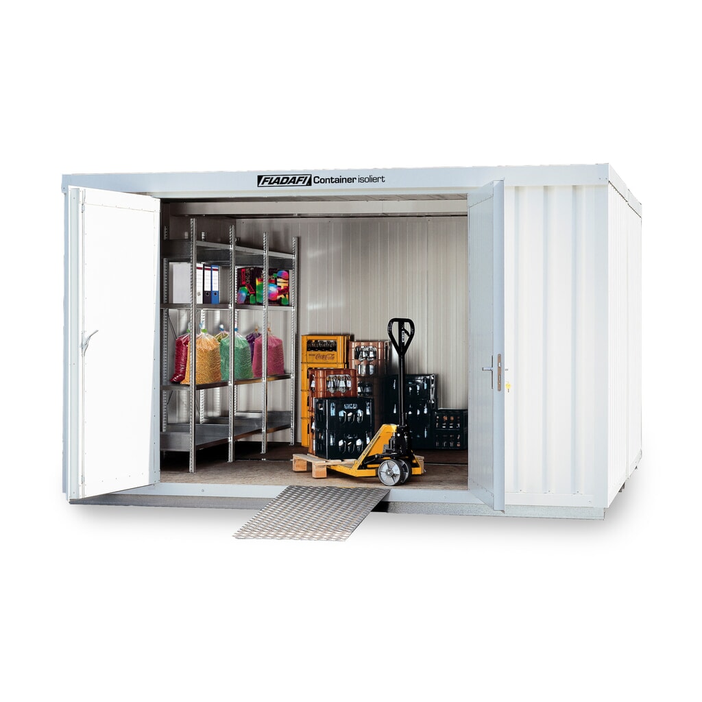Product afbeelding: Combinatie van materiaalcontainers FLADAFI®, geïsoleerd, 12 m², met geïsoleerde vloer, hxbxd 2.500 x 3.050 x 4.340 mm, dubbele draaideur (asymmetrische verdeling), centraal in de voorzijde