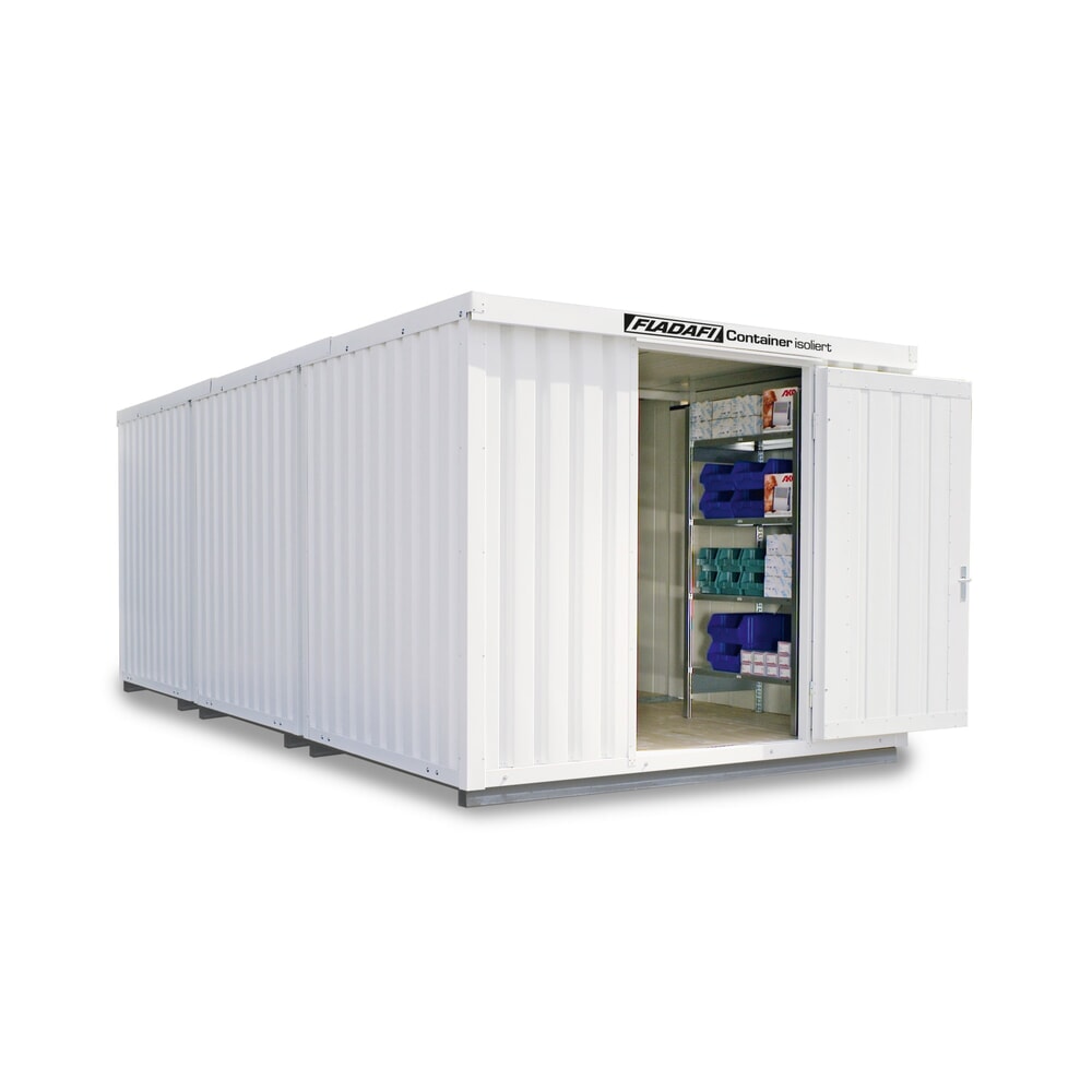 Product afbeelding: Combinatie van materiaalcontainers FLADAFI®, geïsoleerd, 18 m², met geïsoleerde vloer, hxbxd 2.500 x 3.050 x 6.520 mm, dubbele draaideur (asymmetrische verdeling), gecentreerd aan de voorzijde, extra deur