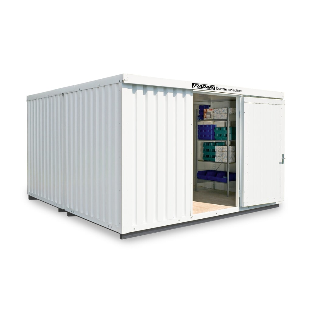 Product afbeelding: Combinatie van materiaalcontainers FLADAFI®, geïsoleerd, 16 m², met geïsoleerde vloer, hxbxd 2.500 x 4.050 x 4.340 mm, enkele draaideur, centraal in de module