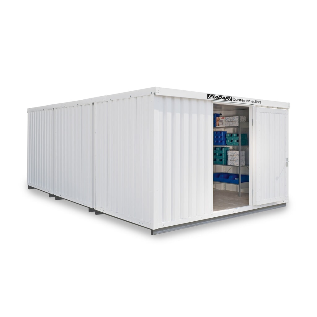Combinatie van materiaalcontainers FLADAFI®, geïsoleerd, 25 m², met geïsoleerde vloer, hxbxd 2.500 x 4.050 x 6.520 mm, dubbele draaideur, gecentreerd aan de voorzijde Product afbeelding: Combinatie van materiaalcontainers FLADAFI®, geïsoleerd, 25 m², met geïsoleerde vloer, hxbxd 2.500 x 4.050 x 6.520 mm, dubbele draaideur, gecentreerd aan de voorzijde
