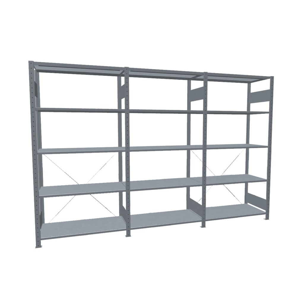 Complete legbordrek SCHULTE, verzinkt, met 15 legborden van plaatstaal, vaklast 150 kg, hxbxd 2.000 x 3.072 x 536 mm Product afbeelding: Complete legbordrek SCHULTE, verzinkt, met 15 legborden van plaatstaal, vaklast 150 kg, hxbxd 2.000 x 3.072 x 536 mm