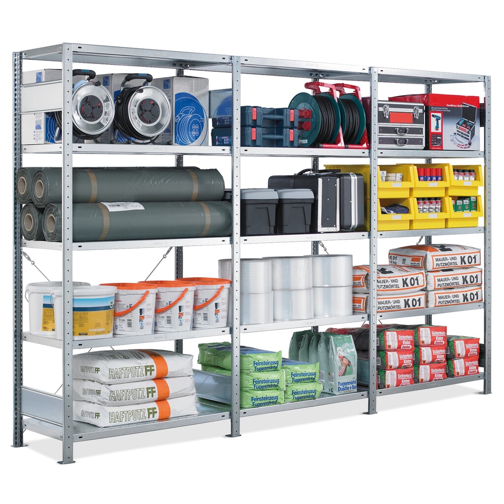 Complete legbordrek SCHULTE met inhaaksysteem, vaklast 250 kg, hxbxd 2.000 x 3.000 x 400 mm Product afbeelding: Complete legbordrek SCHULTE met inhaaksysteem, vaklast 250 kg, hxbxd 2.000 x 3.000 x 400 mm