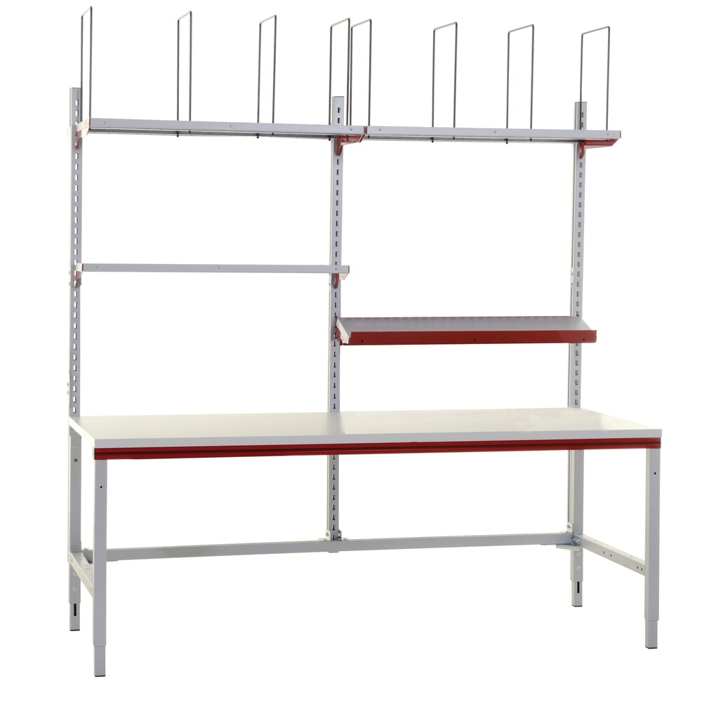 Productafbeelding nr. 5: Rocholz handmatig in hoogte verstelbare paktafel FLEX, opbouw met aflegborden en vakverdelers, hxbxd 690-960 x 2.000 x 800 mm