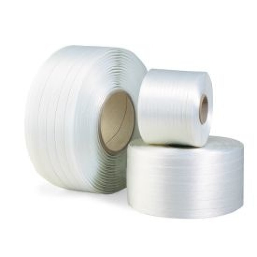 Product afbeelding: Composite Polyesterband, 16 mm x 600 lfm., Kern-Ø 200 mm, Reißfestigkeit 550 kp, weiß