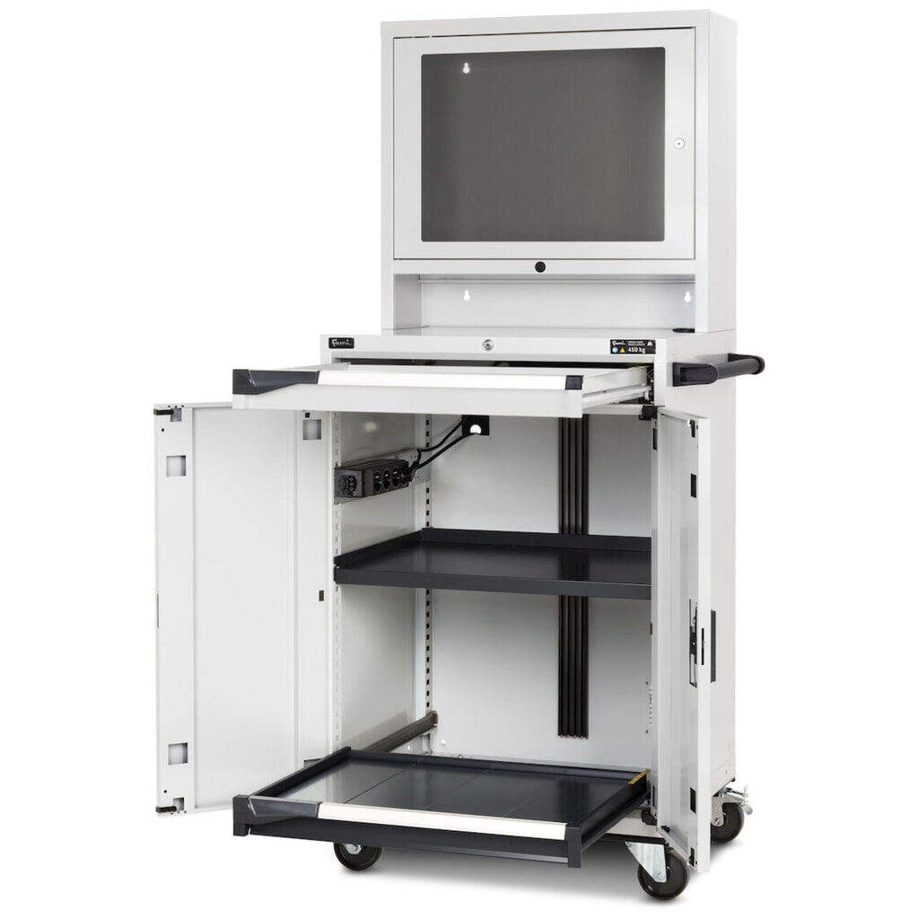 Computerkast Fami Master CS, polycarbonaat deur, 1 lade, hxbxd 1.731 x 792 x 617 mm, lichtgrijs Productafbeelding nr. 2: Computerkast Fami Master CS, polycarbonaat deur, 1 lade, hxbxd 1.731 x 792 x 617 mm, lichtgrijs