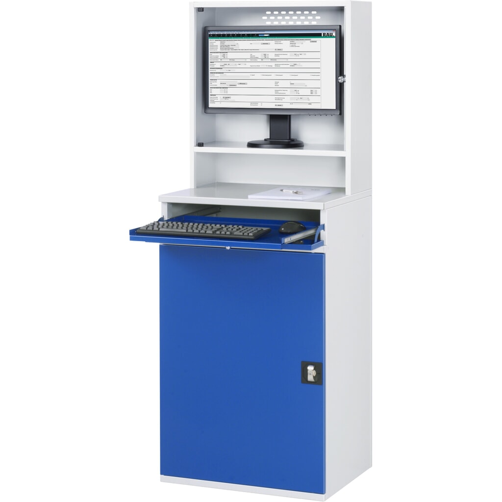 Computerkast RAU, monitorbehuizing, uitschuifblad voor het toetsenbord, draaideur, aantal lades x h x b: 2 x 80 x 570 mm Productafbeelding nr. 2: Computerkast RAU, monitorbehuizing, uitschuifblad voor het toetsenbord, draaideur, aantal lades x h x b: 2 x 80 x 570 mm