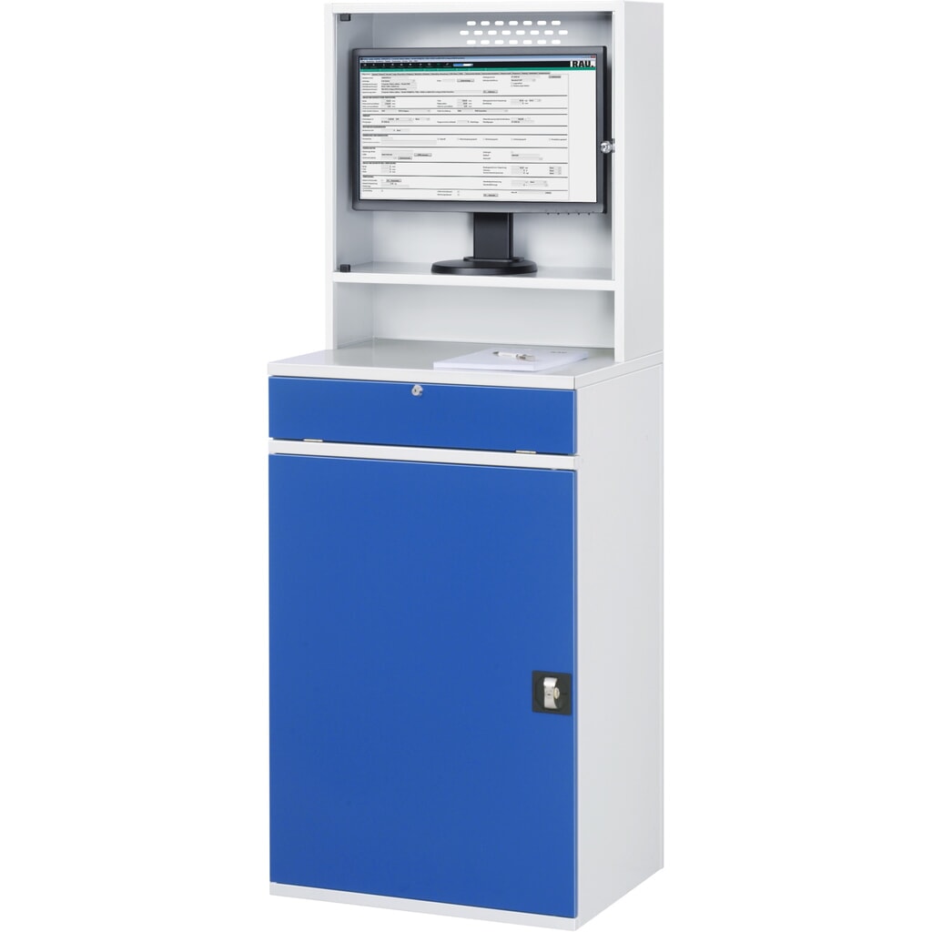 Productafbeelding nr. 3: Computerkast RAU, monitorbehuizing, uitschuifblad voor het toetsenbord, draaideur, aantal lades x h x b: 2 x 80 x 570 mm