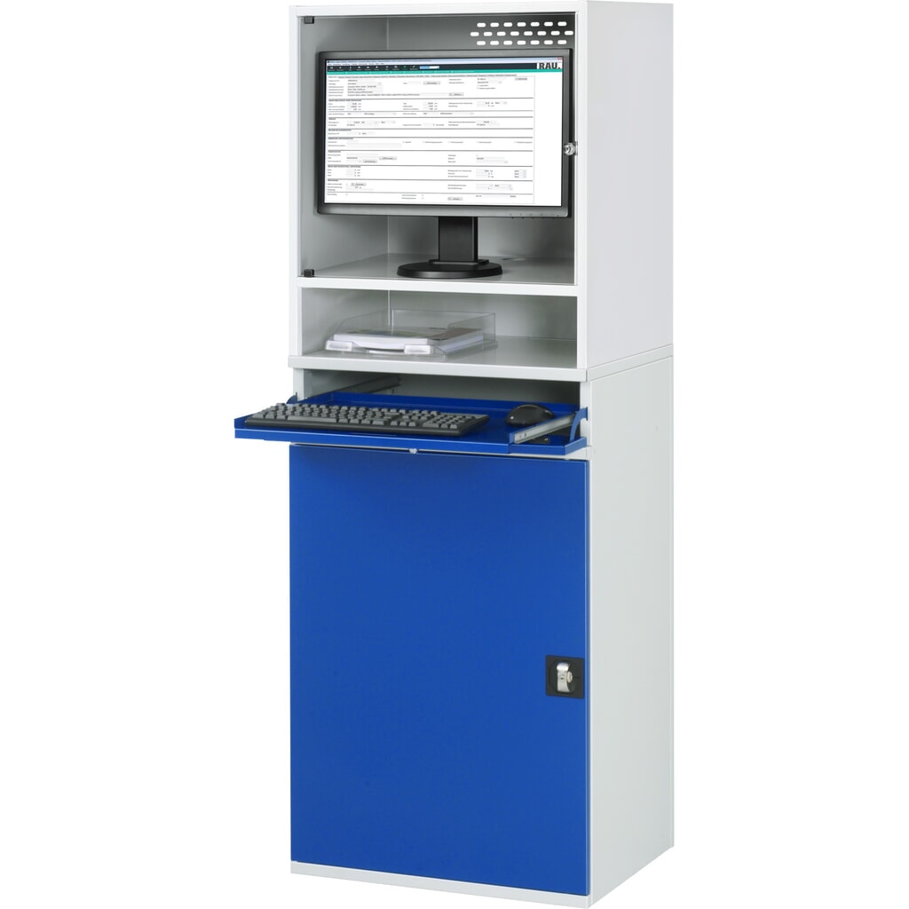 Computerkast RAU, monitorbehuizing, uitschuifblad voor het toetsenbord, draaideur, aantal lades x h x b: 2 x 80 x 570 mm Productafbeelding nr. 2: Computerkast RAU, monitorbehuizing, uitschuifblad voor het toetsenbord, draaideur, aantal lades x h x b: 2 x 80 x 570 mm