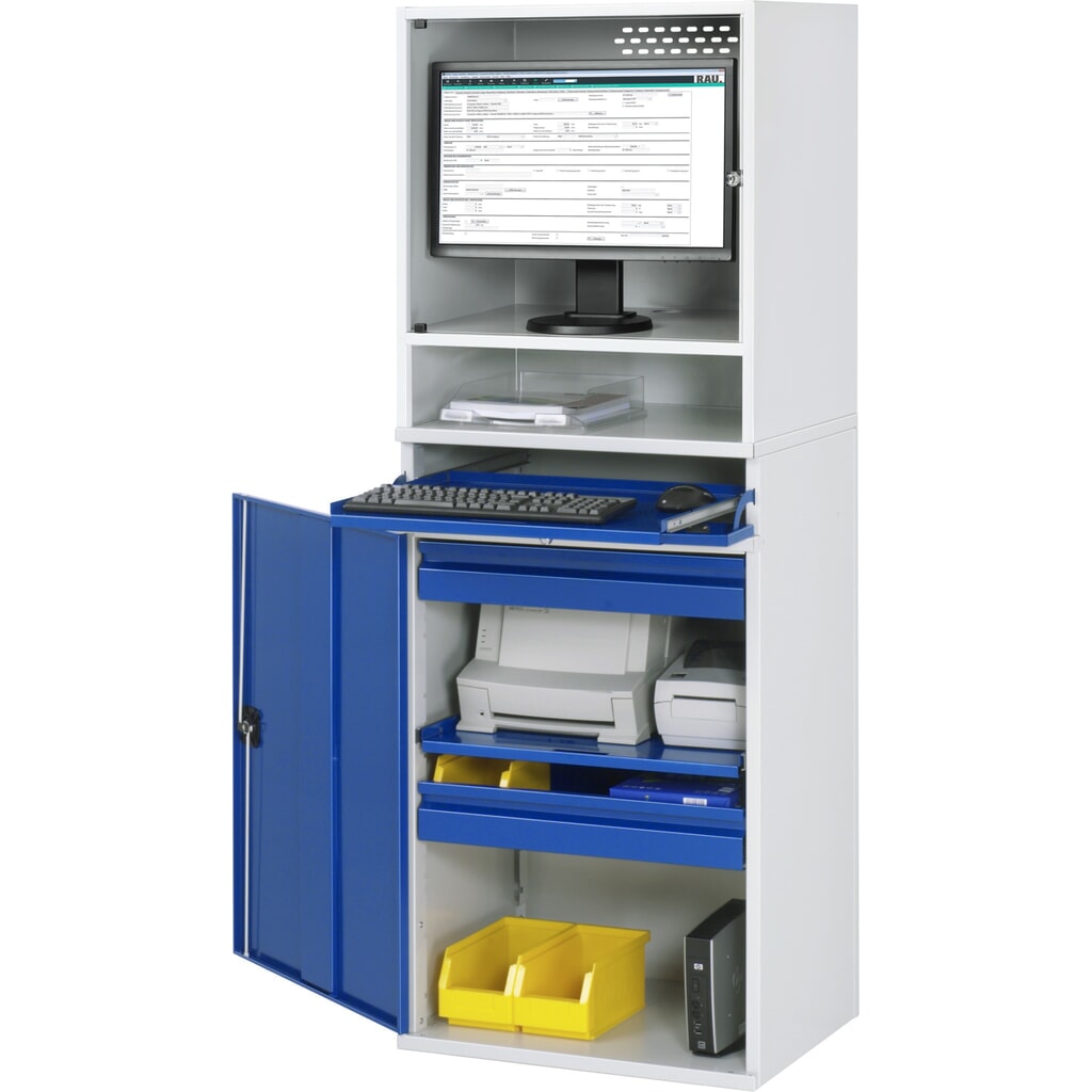 Productafbeelding nr. 4: Computerkast RAU, monitorbehuizing, uitschuifblad voor het toetsenbord, draaideur, aantal lades x h x b: 2 x 80 x 570 mm