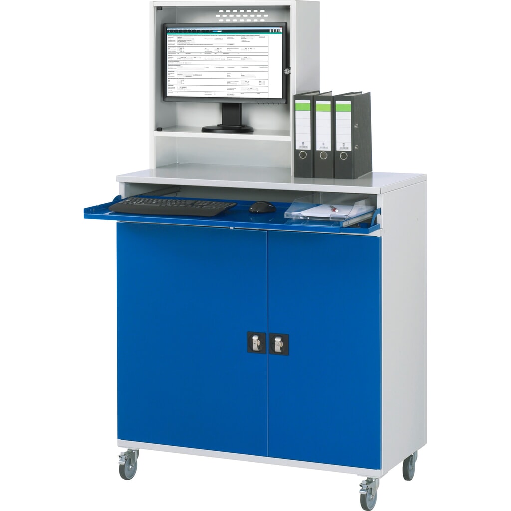 Mobiele computerkast RAU, monitorbehuizing, uitschuifblad voor het toetsenbord, dubbele draaideur, aantal lades x h x b: 2 x 80 x 1.020 mm Productafbeelding nr. 3: Mobiele computerkast RAU, monitorbehuizing, uitschuifblad voor het toetsenbord, dubbele draaideur, aantal lades x h x b: 2 x 80 x 1.020 mm