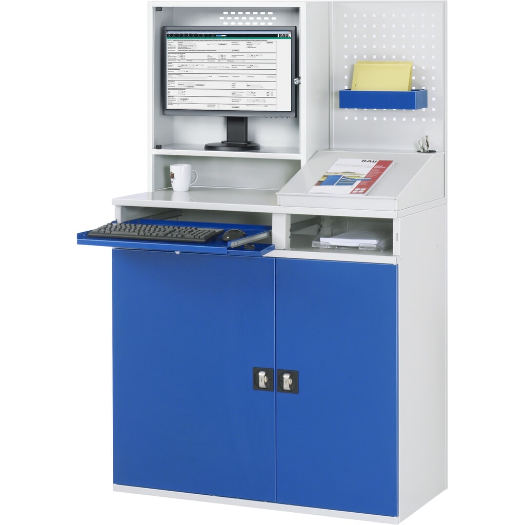 Computerkast RAU, monitorbehuizing, uitschuifblad voor het toetsenbord, dubbele draaideur, geperforeerde achterwand, aantal lades x h x b: 1 x 80 x 650 mm Productafbeelding nr. 2: Computerkast RAU, monitorbehuizing, uitschuifblad voor het toetsenbord, dubbele draaideur, geperforeerde achterwand, aantal lades x h x b: 1 x 80 x 650 mm